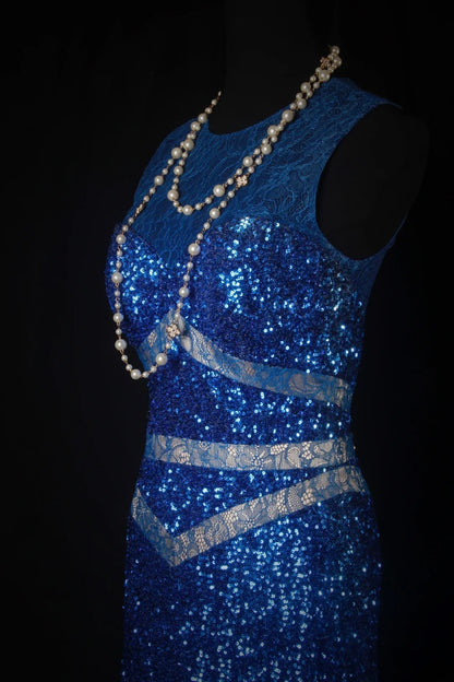Funkelnde Ballkleider, ästhetisches Etuikleid, königsblau, Pailletten mit Perlen, Inspiration, beeindruckend, langes, festliches, halbformelles Kleid für Teenager und Gymnasien AS178