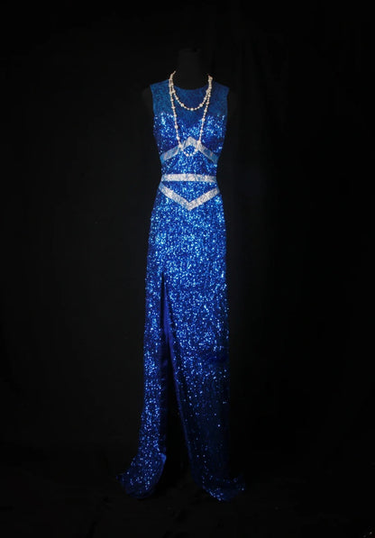 Funkelnde Ballkleider, ästhetisches Etuikleid, königsblau, Pailletten mit Perlen, Inspiration, beeindruckend, langes, festliches, halbformelles Kleid für Teenager und Gymnasien AS178