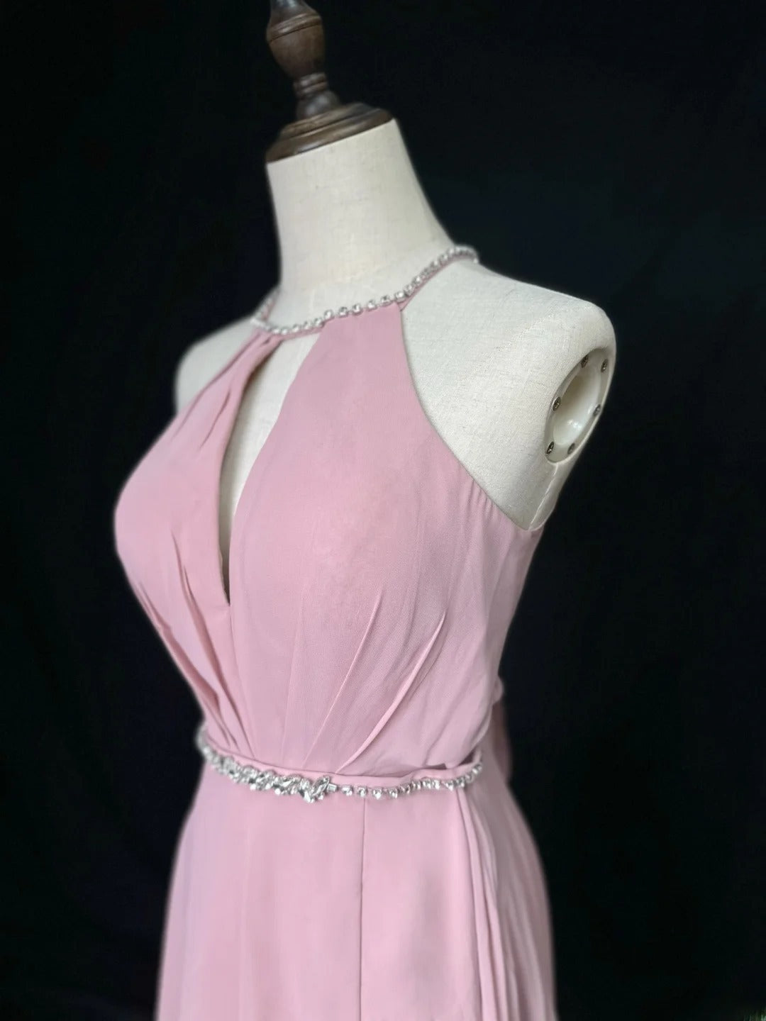 Vintage Prom Dresses A line Scoop Pink Chiffon With Slit Long Party Gown Formal Outfits RB5985