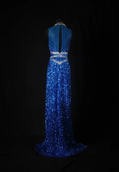 Funkelnde Ballkleider, ästhetisches Etuikleid, königsblau, Pailletten mit Perlen, Inspiration, beeindruckend, langes, festliches, halbformelles Kleid für Teenager und Gymnasien AS178