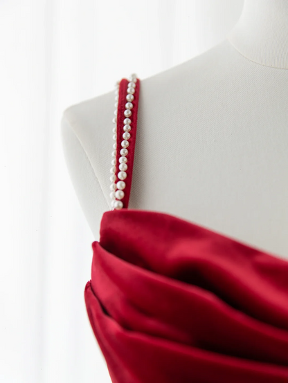 Robe de bal sirène sexy à fines bretelles en velours bordeaux foncé, style tendance pour adolescentes, robe de soirée, robe de bal AB1151