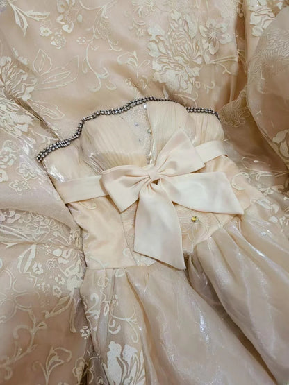 Charming Ball Gown Strapless Champagne Quinceanera Dresses With Lace For Sweet 15 15 Anos Celebration Birthday Formal Gown RB8836