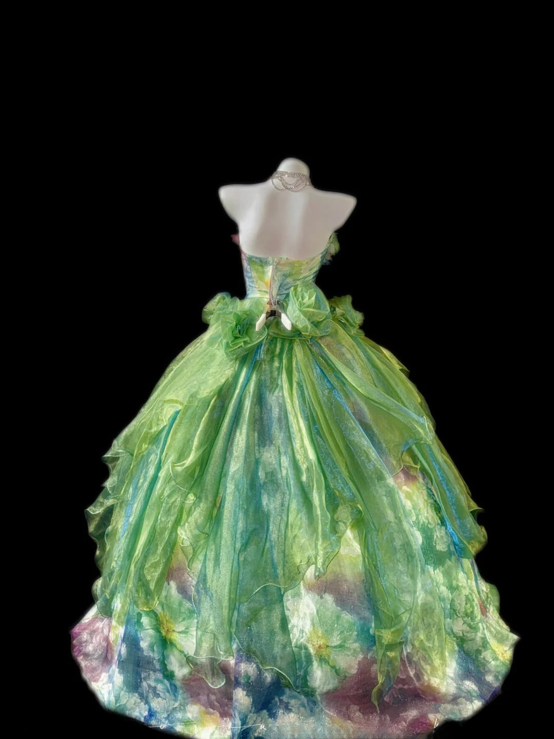 Prinzessin Ballkleid Trägerlos Grün Tüll Lang Mit 3D-Blumen Korsett Eng Anliegend Sweet 16 Kleider Siebzehn Quince Kleid RB3609