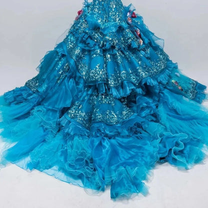 Gothic Sweetheart Sweet 16 Ball Gown, Blue Layered Tulle Long Sweet Sixteen Formal Dress RB9967