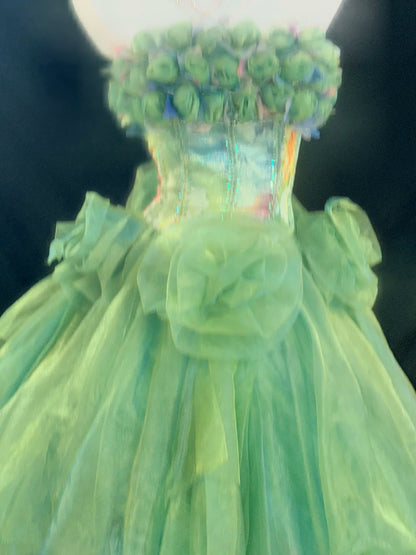 Prinzessin Ballkleid Trägerlos Grün Tüll Lang Mit 3D-Blumen Korsett Eng Anliegend Sweet 16 Kleider Siebzehn Quince Kleid RB3609
