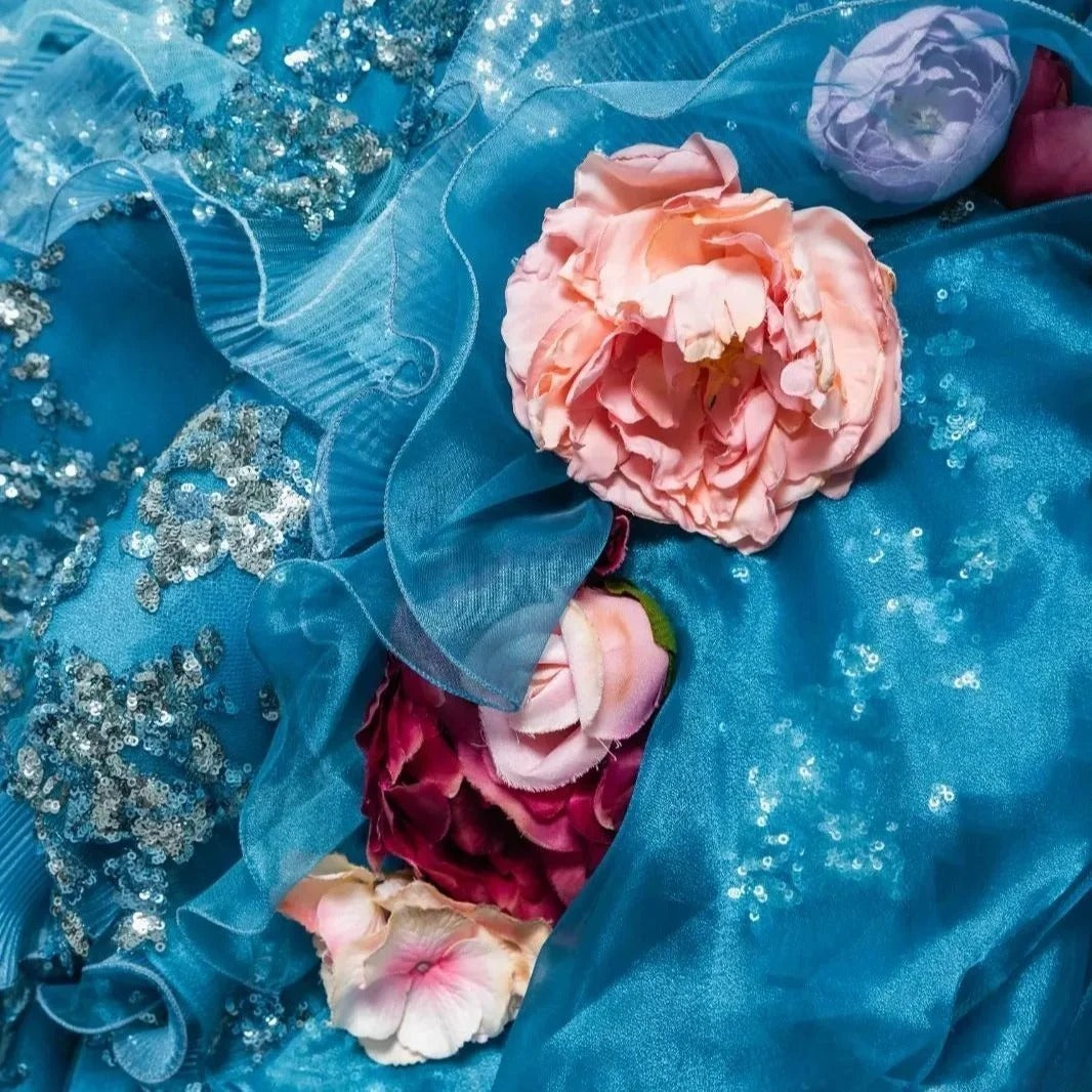 Gothic Sweetheart Sweet 16 Ball Gown, Blue Layered Tulle Long Sweet Sixteen Formal Dress RB9967