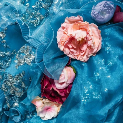 Gothic Sweetheart Sweet 16 Ball Gown, Blue Layered Tulle Long Sweet Sixteen Formal Dress RB9967