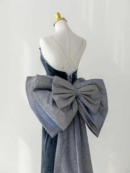 Robe de bal sirène sexy à fines bretelles en velours bleu marine, style tendance pour adolescentes, robe de soirée, robe de bal AS180