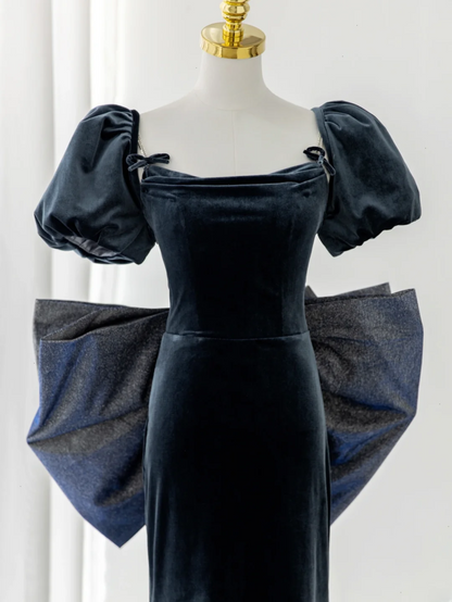 Robe de bal sirène sexy à fines bretelles en velours bleu marine, style tendance pour adolescentes, robe de soirée, robe de bal AS180