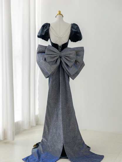 Robe de bal sirène sexy à fines bretelles en velours bleu marine, style tendance pour adolescentes, robe de soirée, robe de bal AS180