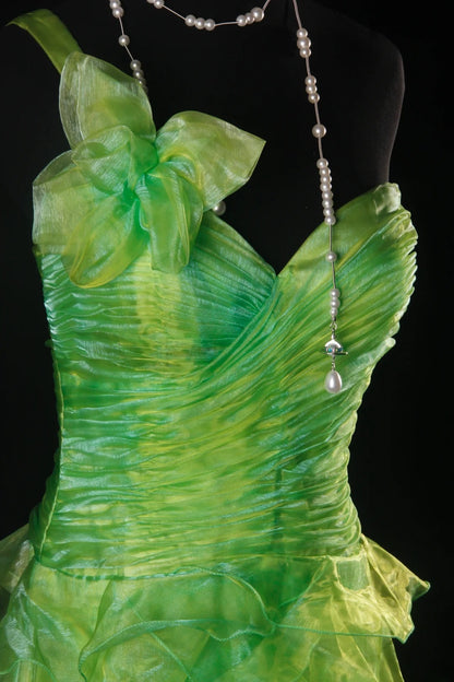 Robe de bal longue en tulle vert, asymétrique, à une épaule, coupe modeste, AB2184