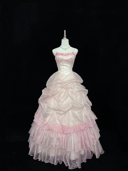 Cute Ball Gown Spaghetti Straps With Lace Long Prom Dress Voluminous Sweet 16 Sweet Sixteen Outfits Vestido de 15 RB7583