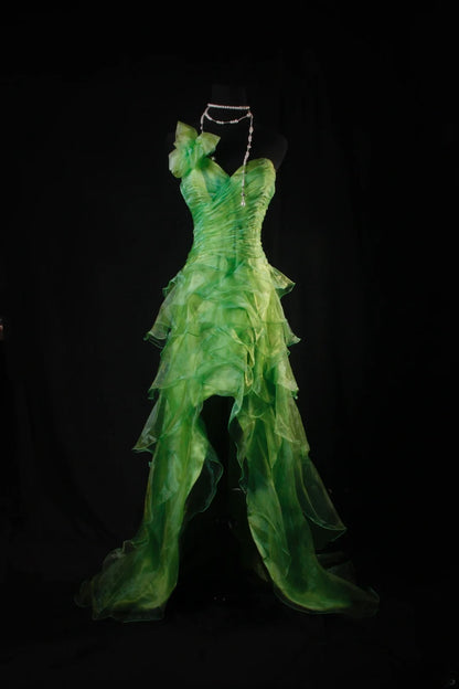 Robe de bal longue en tulle vert, asymétrique, à une épaule, coupe modeste, AB2184