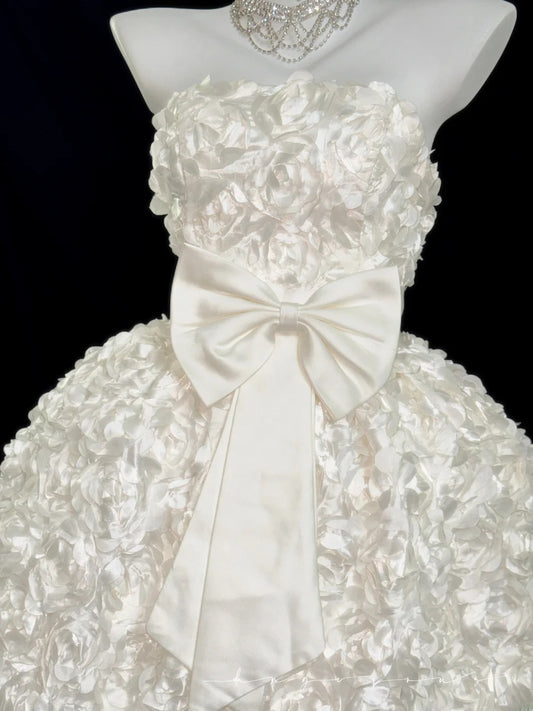 Vintage Ballkleid Trägerlos Weiß 80er Abi Mini Abschlussball Blumen Hoco Kleider Kurz Senioren Geburtstag Homecoming Outfits RB3612