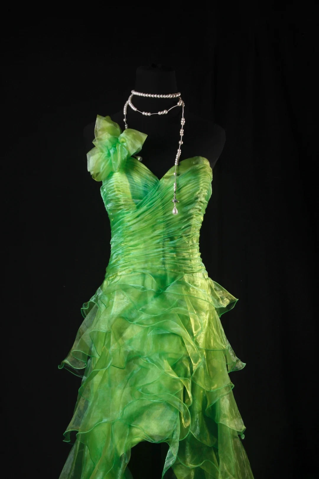 Robe de bal longue en tulle vert, asymétrique, à une épaule, coupe modeste, AB2184