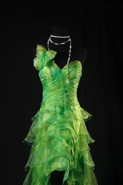 Robe de bal longue en tulle vert, asymétrique, à une épaule, coupe modeste, AB2184