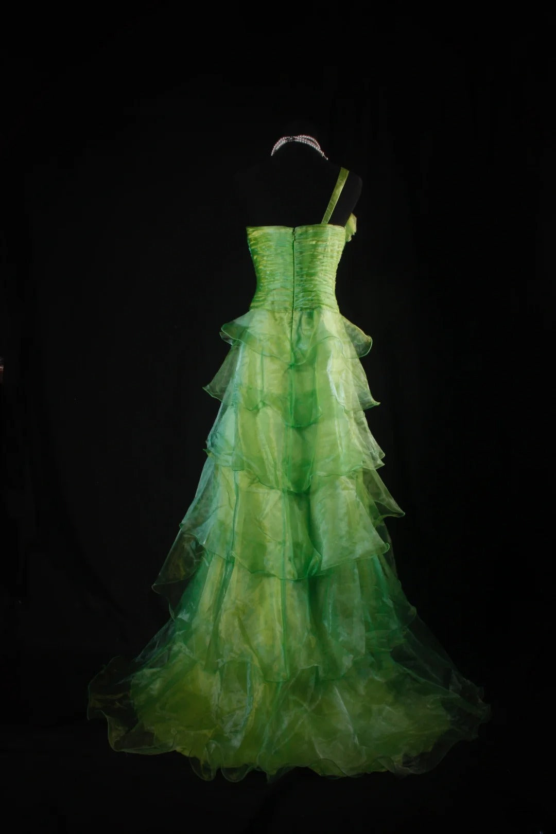 Robe de bal longue en tulle vert, asymétrique, à une épaule, coupe modeste, AB2184