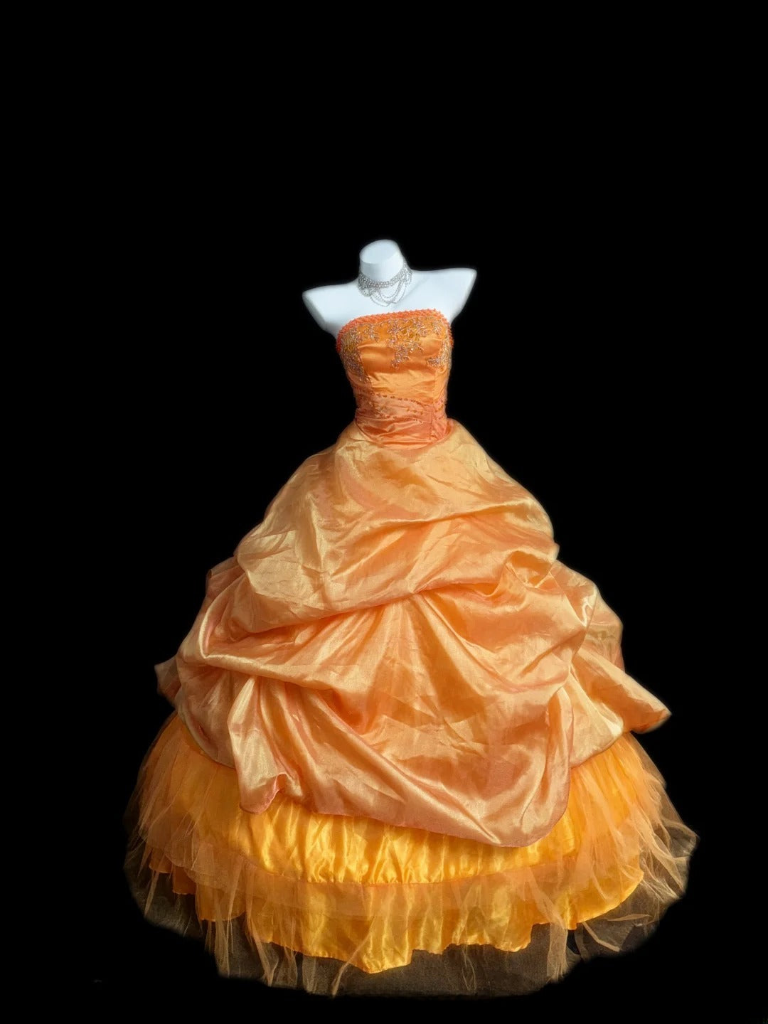 Prinzessin Ballkleid Trägerlos Orange Lang mit 3D-Blumen Korsett Eng Sweet 16 Kleider Siebzehn Quince Kleid RB3613