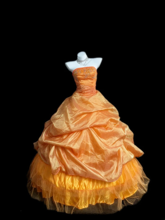Prinzessin Ballkleid Trägerlos Orange Lang mit 3D-Blumen Korsett Eng Sweet 16 Kleider Siebzehn Quince Kleid RB3613