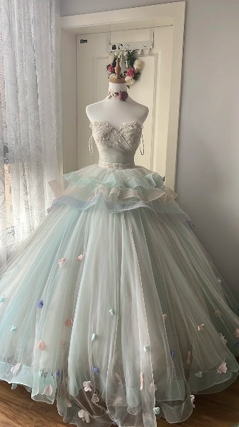 Elegant Sweet 16 Dress Long Sweetheart Sage Green Tulle Beading Ball Gown Sweet Sixteen Party Birthday Dresses RC0545
