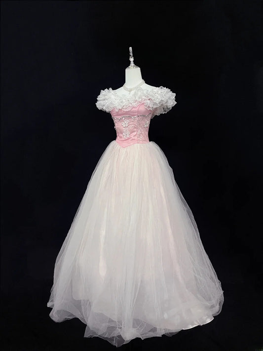 Beautiful Ball Gown Off The Shoulder Pink Tulle With Appliqued Beading Prom Dress Formal Outfits Party Dresses RB7586
