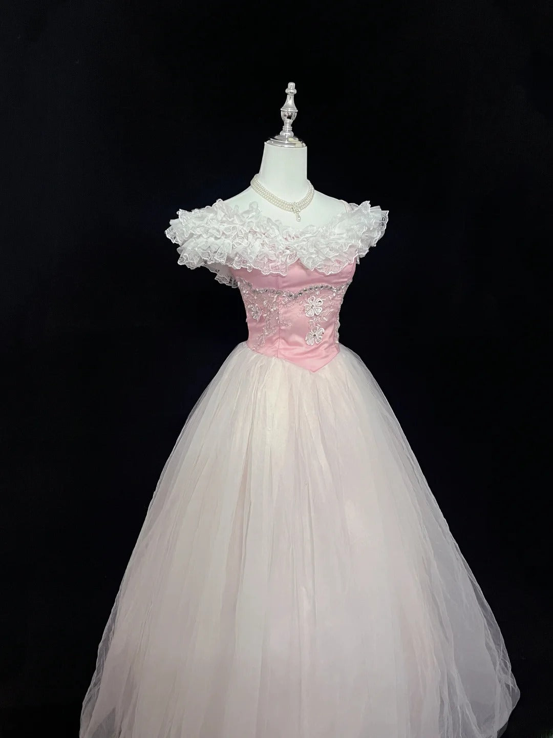 Beautiful Ball Gown Off The Shoulder Pink Tulle With Appliqued Beading Prom Dress Formal Outfits Party Dresses RB7586