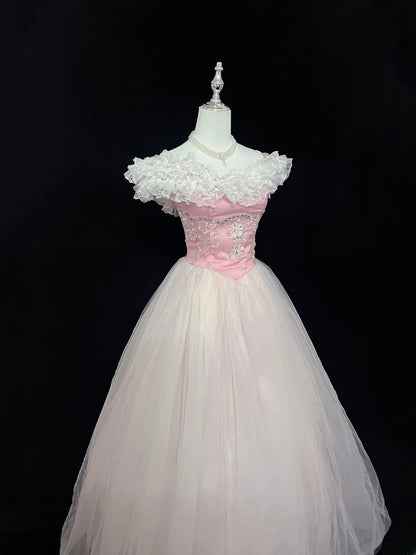Beautiful Ball Gown Off The Shoulder Pink Tulle With Appliqued Beading Prom Dress Formal Outfits Party Dresses RB7586