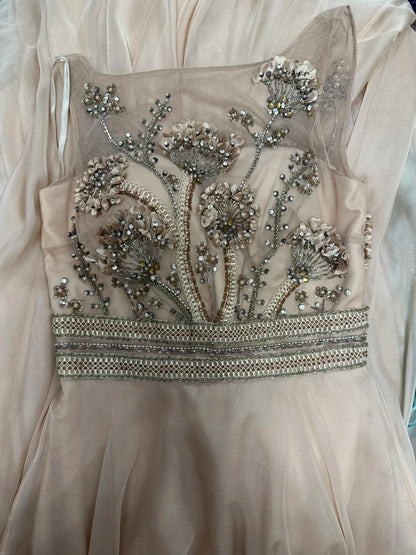 Vintage 70s Prom Dresses A line Jewel Neck Champagne Chiffon With Crystals Long Party Gown Formal Outfits RB5992