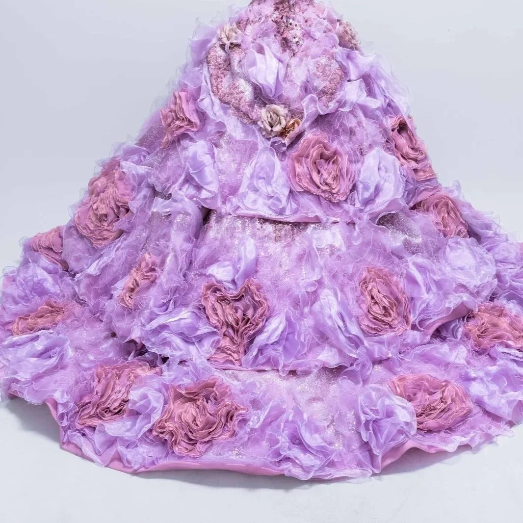 Gothic Sweetheart Sweet 16 Ball Gown,Lilac 3D Flowers Layered Tulle Long Sweet Sixteen Formal Dress RB9972