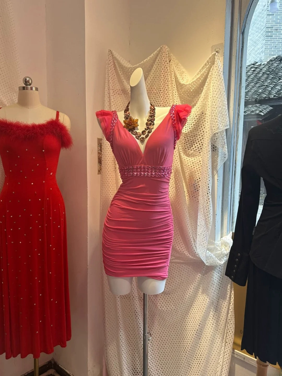 Vintage Hoco Dress Sheath V Neck Pink Tight Bodycon Short Homecoming Party Dress RB9973