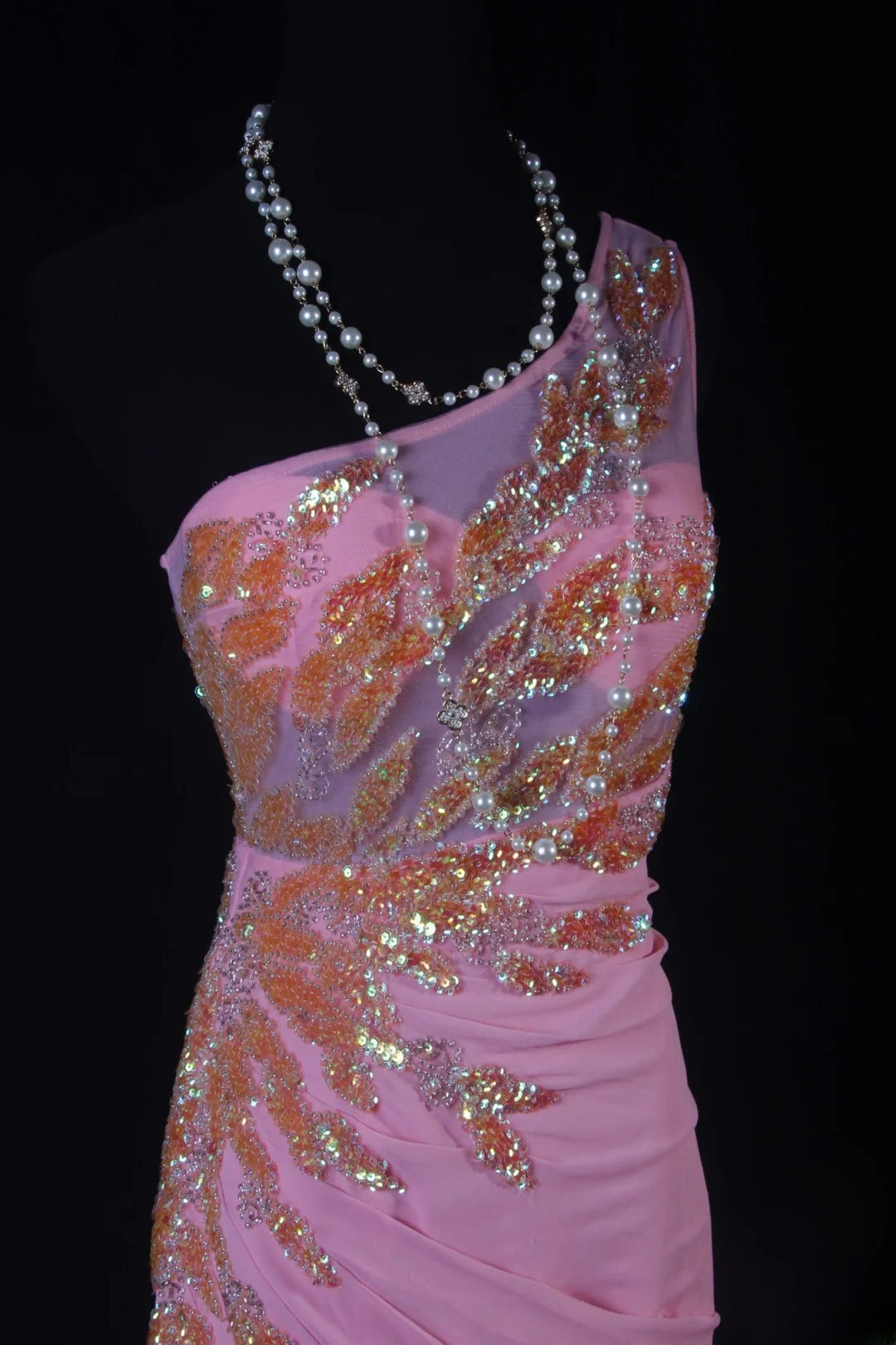 Robe de bal sirène modeste à une épaule en mousseline rose, robe de soirée longue AS188