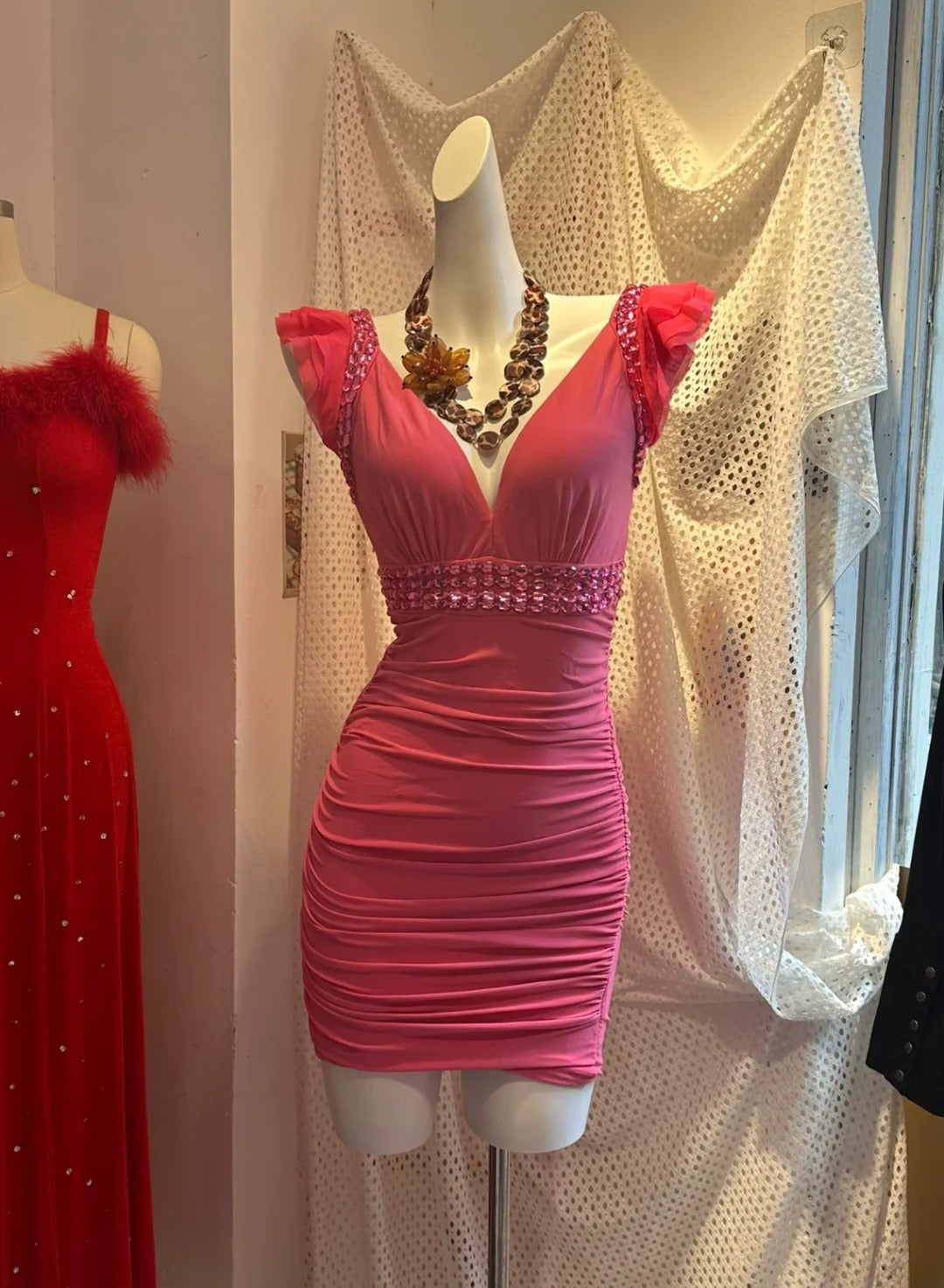 Vintage Hoco Dress Sheath V Neck Pink Tight Bodycon Short Homecoming Party Dress RB9973