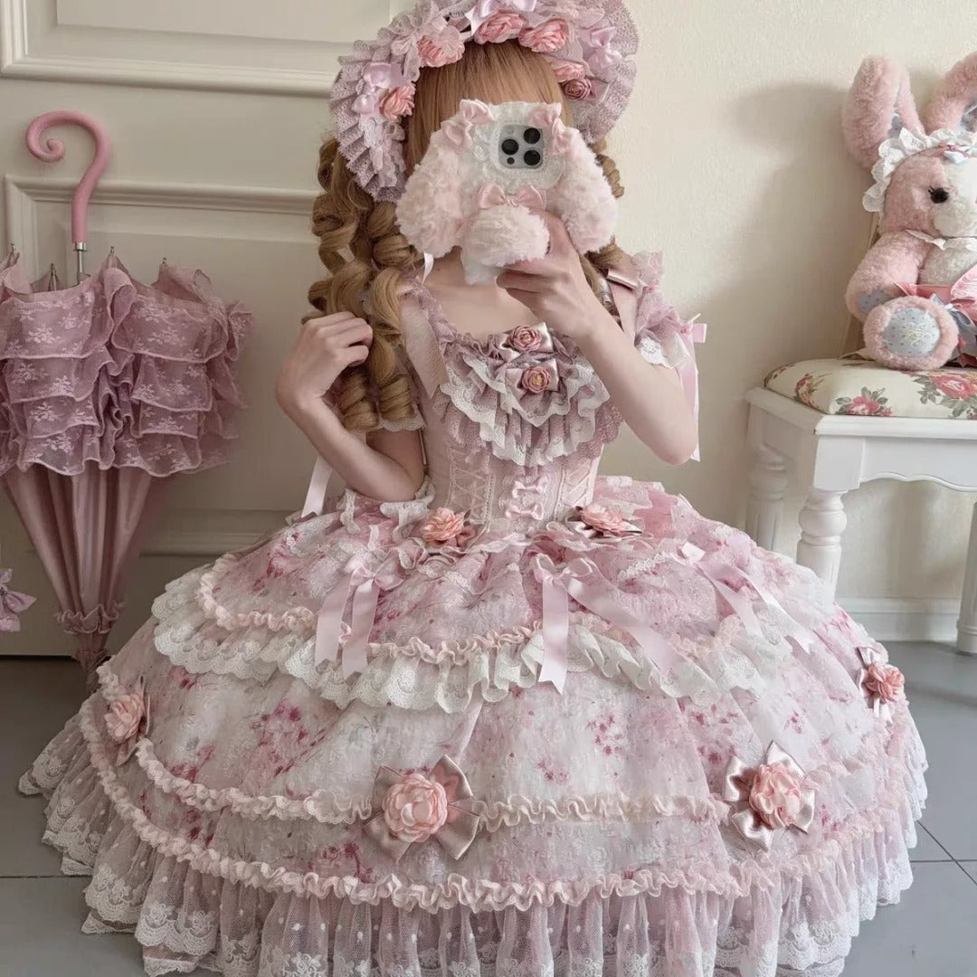 Sweet 16 Dress Pink Square Sleeveless Ball Gown With Tiered Layers Sweet Sixteen Dress RB9975