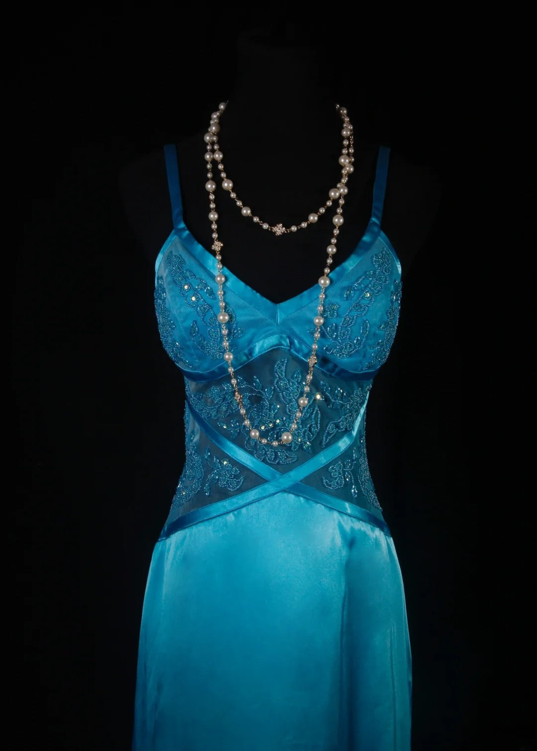 Robe de bal sirène vintage années 50, bretelles spaghetti, satin bleu, robe de soirée longue AS191