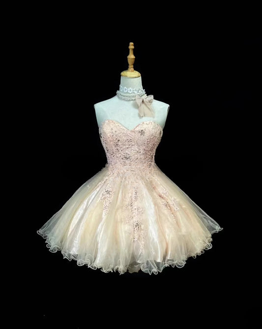 Princess Ball Gown Sweetheart Blush Pink Tulle Short 16th Birthday Gown Homecoming Dresses Ideas Hoco Outfits RB5995