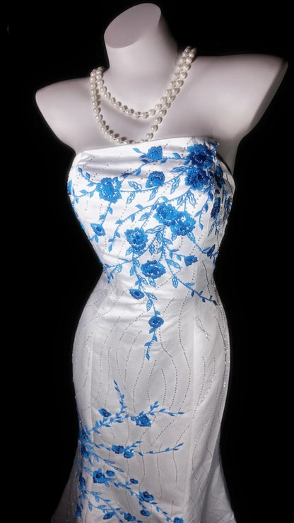 White Prom Dress Inspo Mermaid Strapless Satin With Lace Modest Long Formal Party Gown RB9976