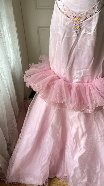 Vintage Prom Dresses Aesthetic 80s Retro Mermaid Spaghetti Straps Pink Floor Length Evening Outfits RC0552