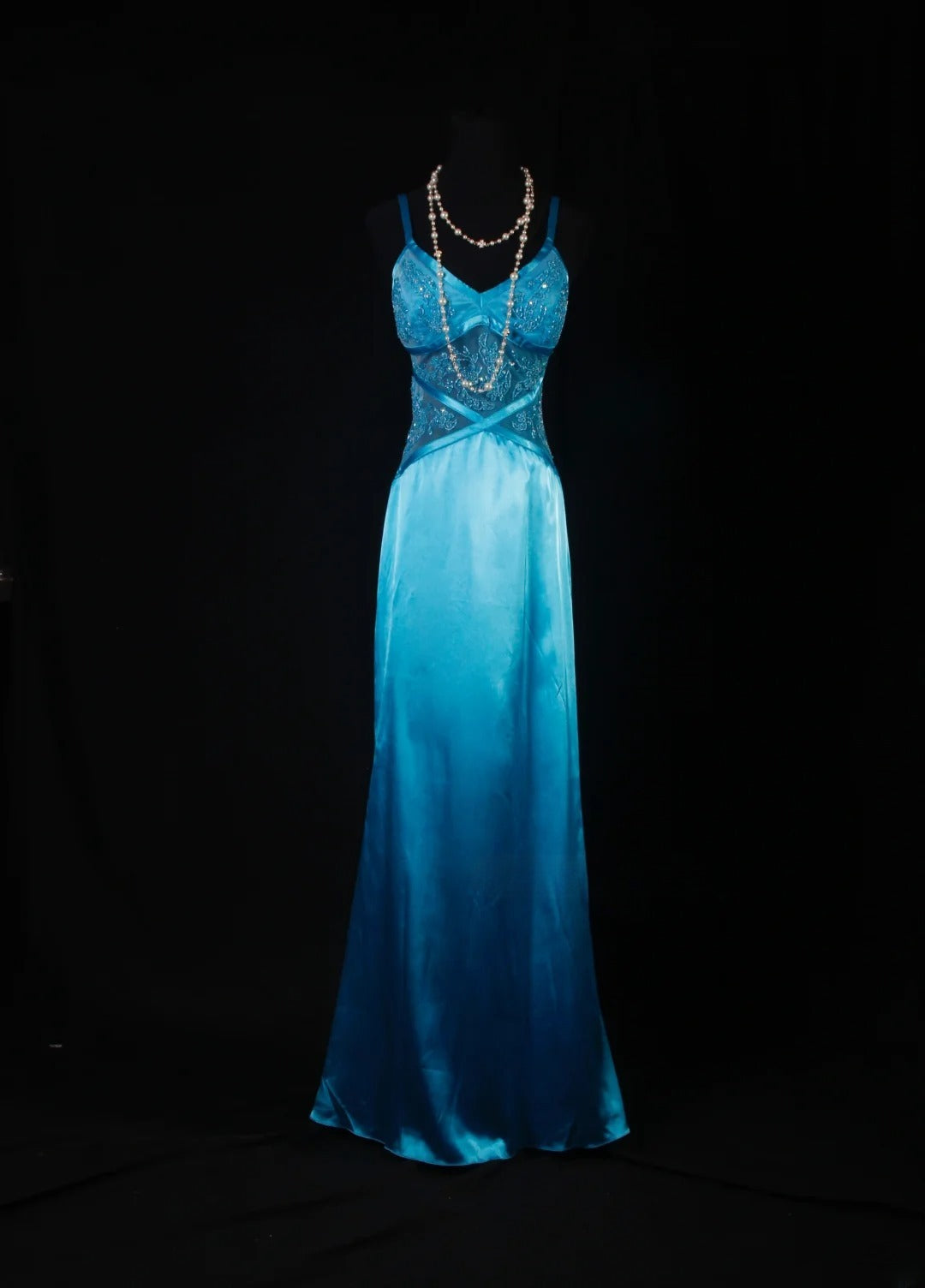 Robe de bal sirène vintage années 50, bretelles spaghetti, satin bleu, robe de soirée longue AS191