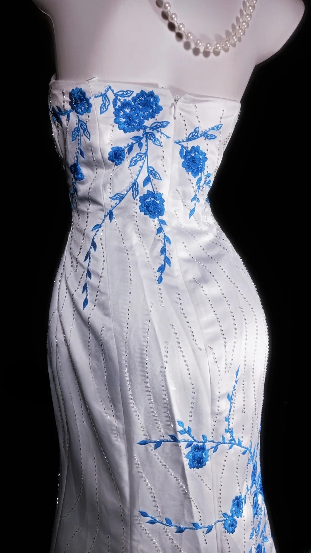 White Prom Dress Inspo Mermaid Strapless Satin With Lace Modest Long Formal Party Gown RB9976