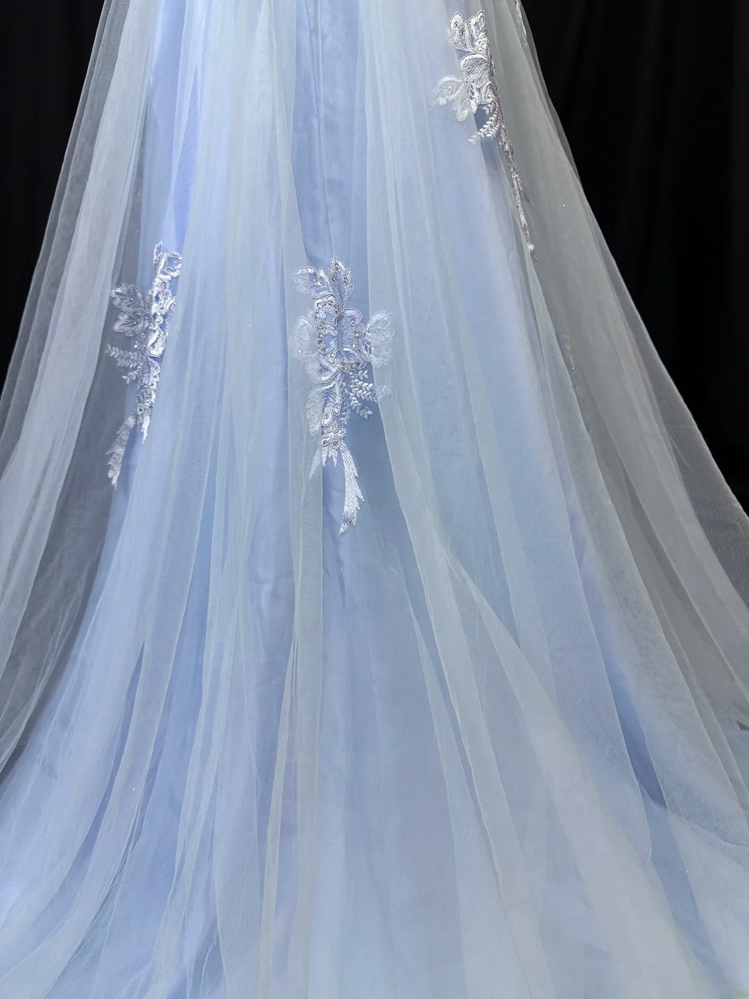 Vintage 80s Prom Dresses A line Spaghetti Strap Light Sky Blue Tulle Lace Long Party Gown Formal Outfits RB5996