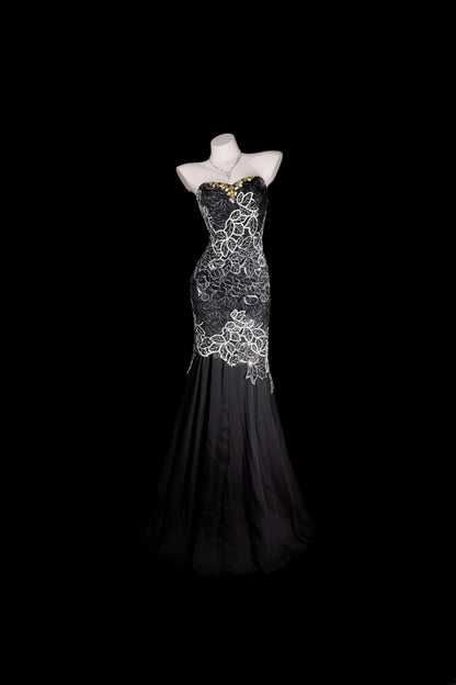 Black Prom Dress Inspo Mermaid Sweetheart Lace With Beading Modest Long Formal Party Gown RB9979