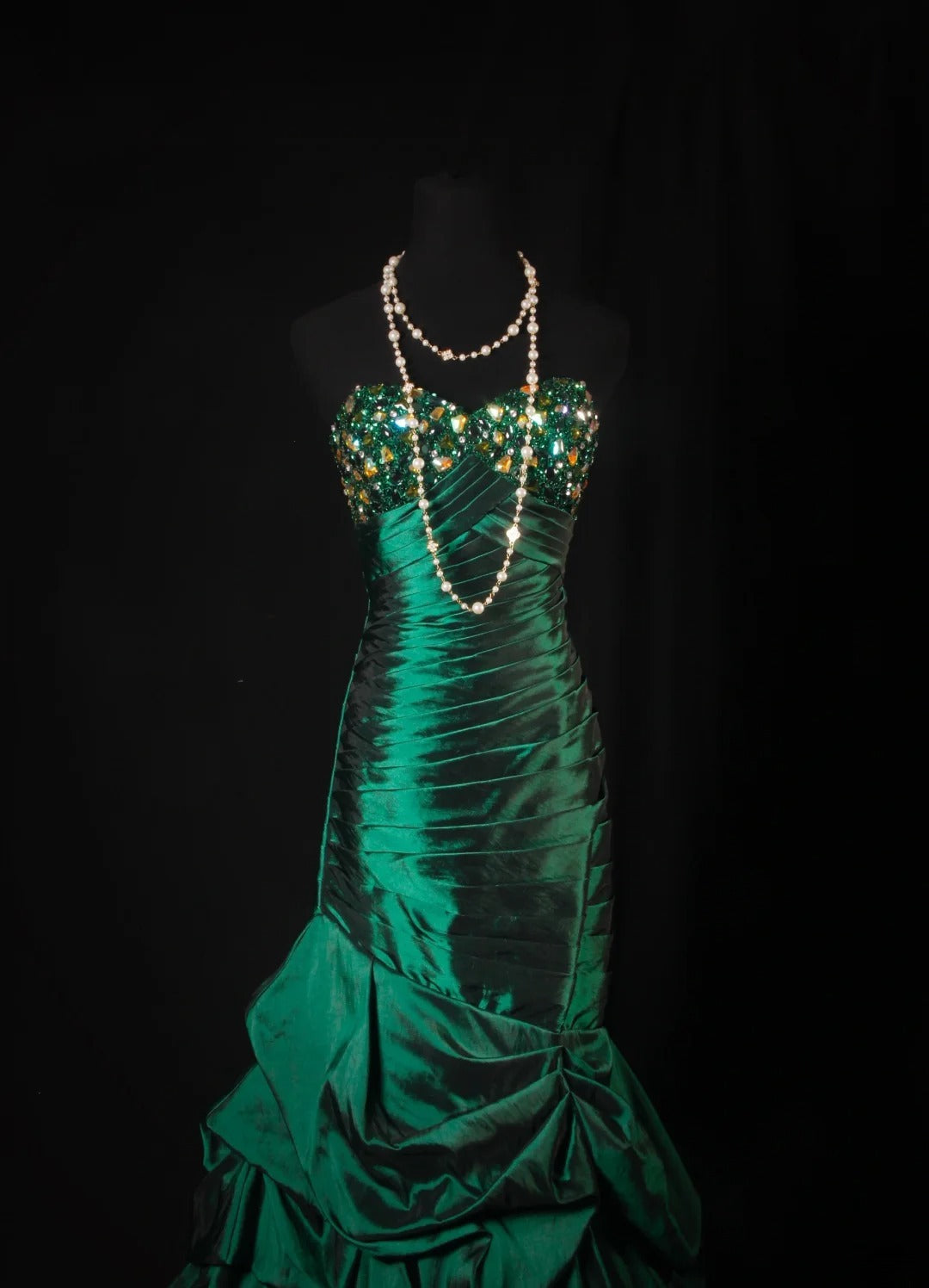 Robes de bal vintage années 1950, satin vert foncé, longues robes de soirée AS195