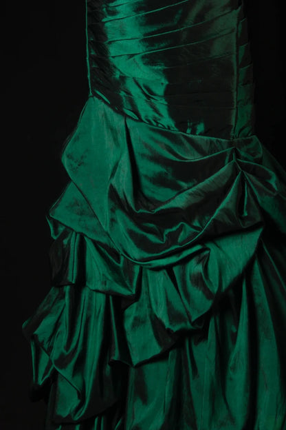 Robes de bal vintage années 1950, satin vert foncé, longues robes de soirée AS195