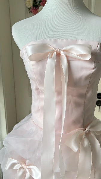 Pink Hoco Dress Ball Gown Strapless Short Homecoming 17th Birthday Party Dress RC0555