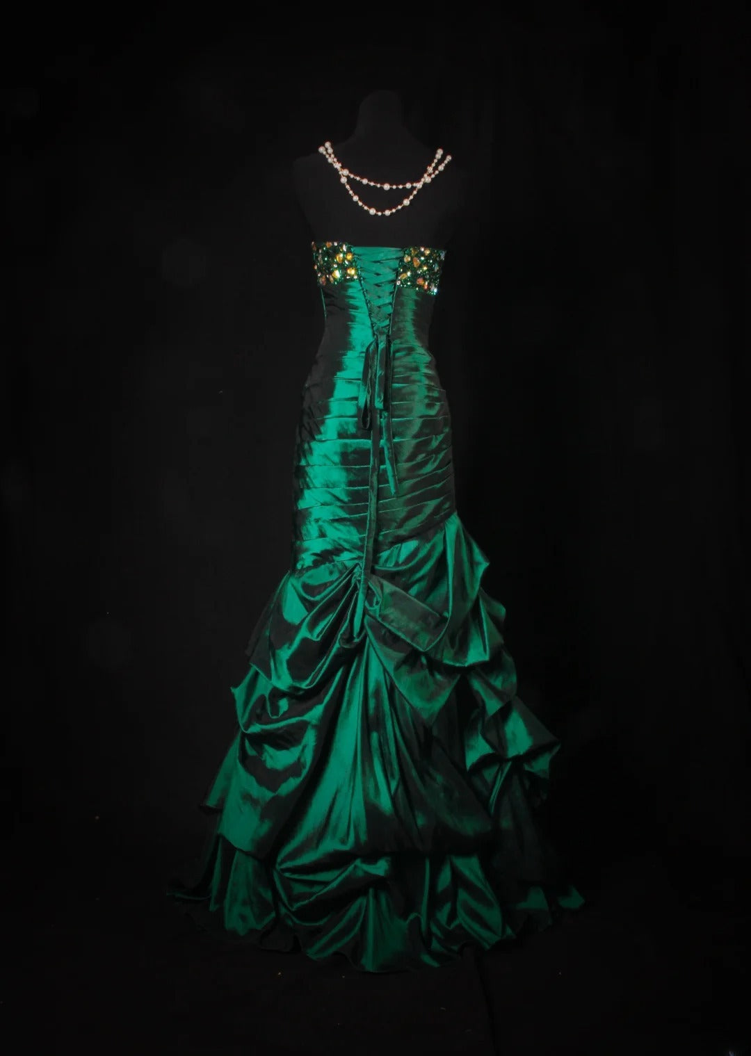 Robes de bal vintage années 1950, satin vert foncé, longues robes de soirée AS195
