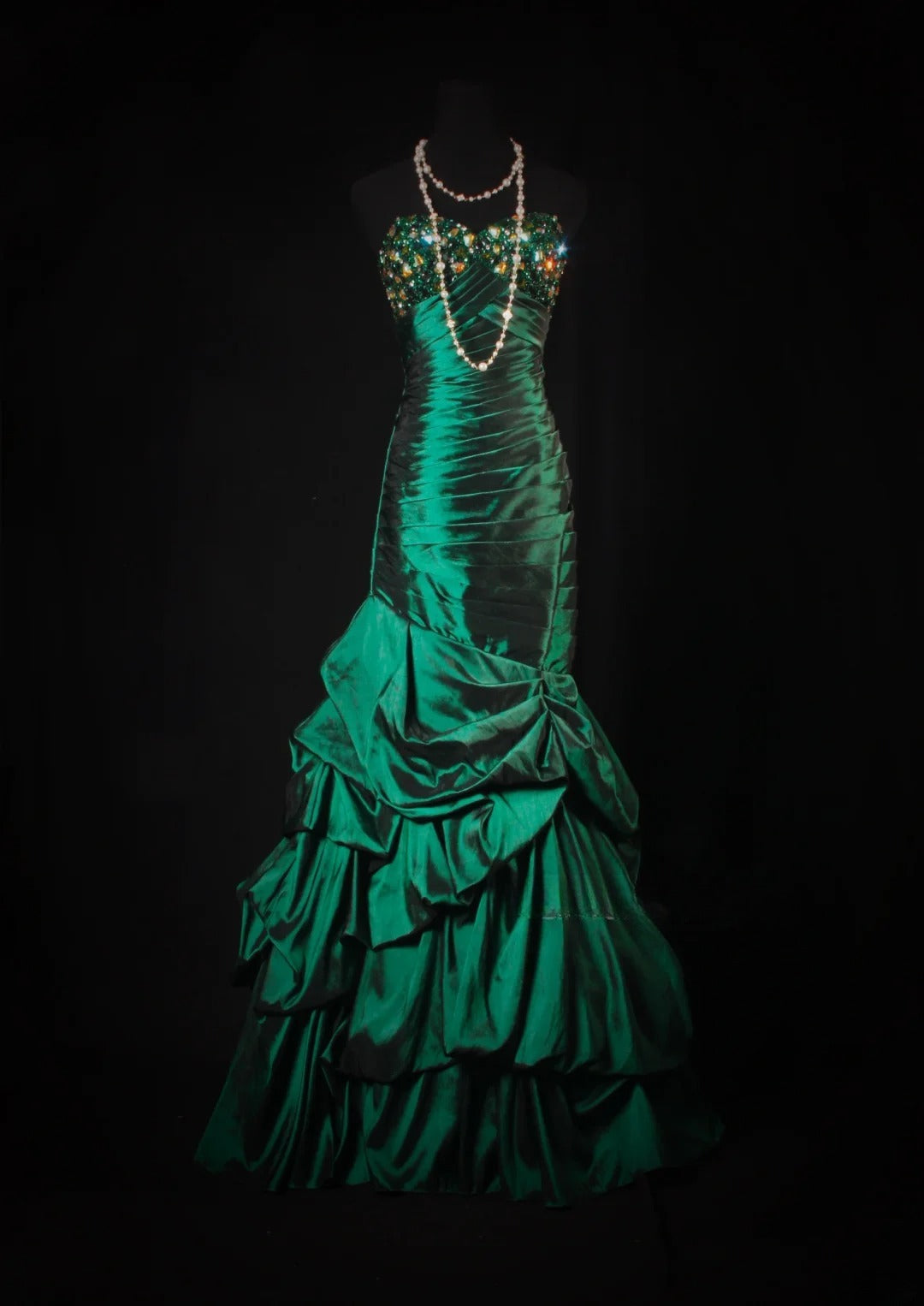Robes de bal vintage années 1950, satin vert foncé, longues robes de soirée AS195