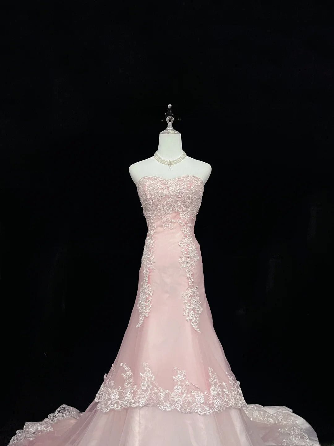 Beautiful Mermaid Sweetheart Pink Tulle With Appliqued Lace Prom Dress Formal Outfits Party Dresses RB7596