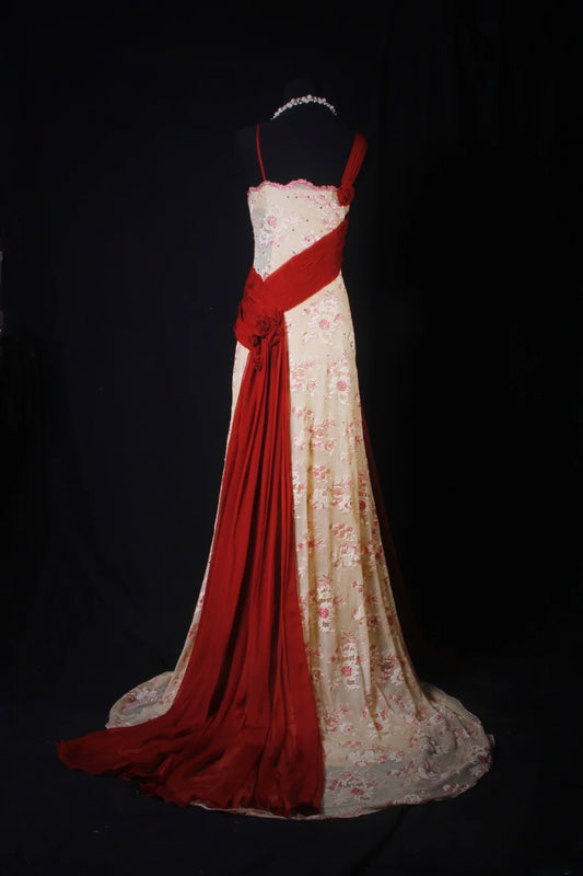 Vintage A-Linien-Kleid mit unregelmäßigen Schulterträgern und Blumenmuster, langes, formelles Kleid im Stil der 1950er Jahre, Ballkleid, Abendkleid, Partykleid AS196