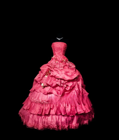 Sexy Ball Gown Strapless Hot Pink With Tiered Long Prom Dress Inspiration Party For Womens Formal Dresses RB8849
