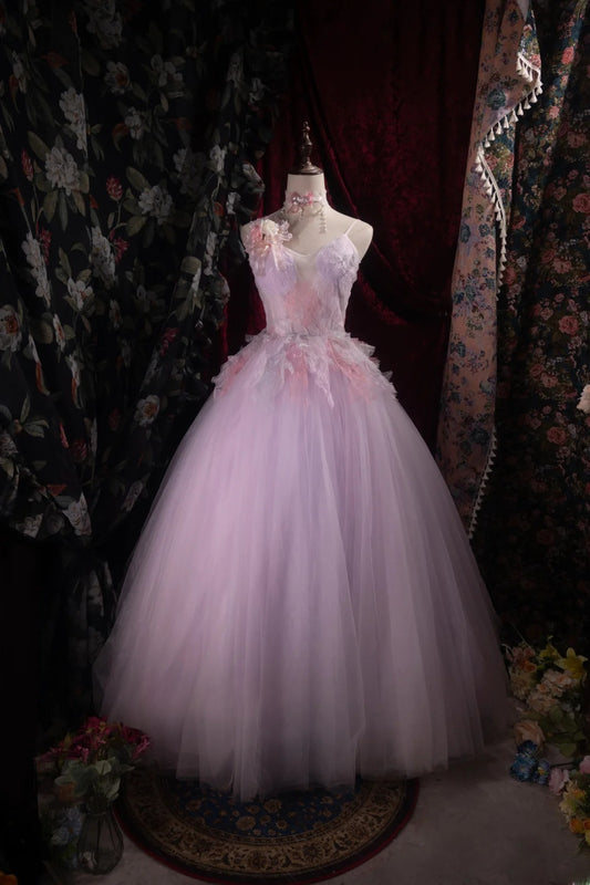 Dreamy Princess Ball Gown Formal Events Spaghetti Straps Pink With Lace Quince Dress Quinceanera Dresses Birthday Outfits RB8471